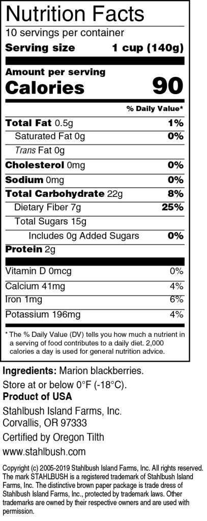 Stahlbush Blackberry Nutrition