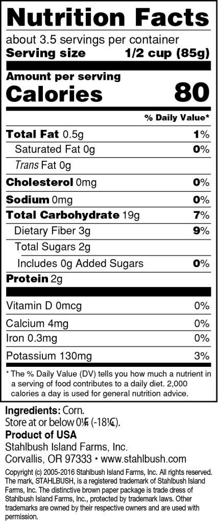 Stahlbush Crazy Corn Nutrition