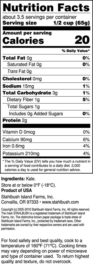 Stahlbush Curly Kale Nutrition