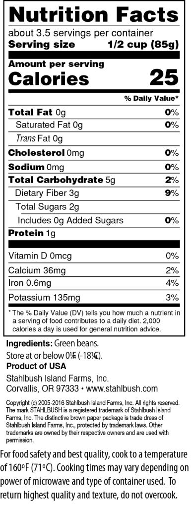 Stahlbush Green Beans Nutrition