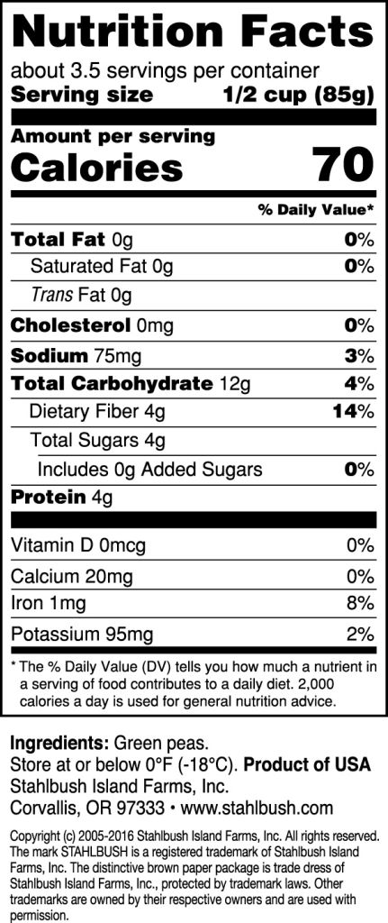 Stahlbush Green Peas Nutrition