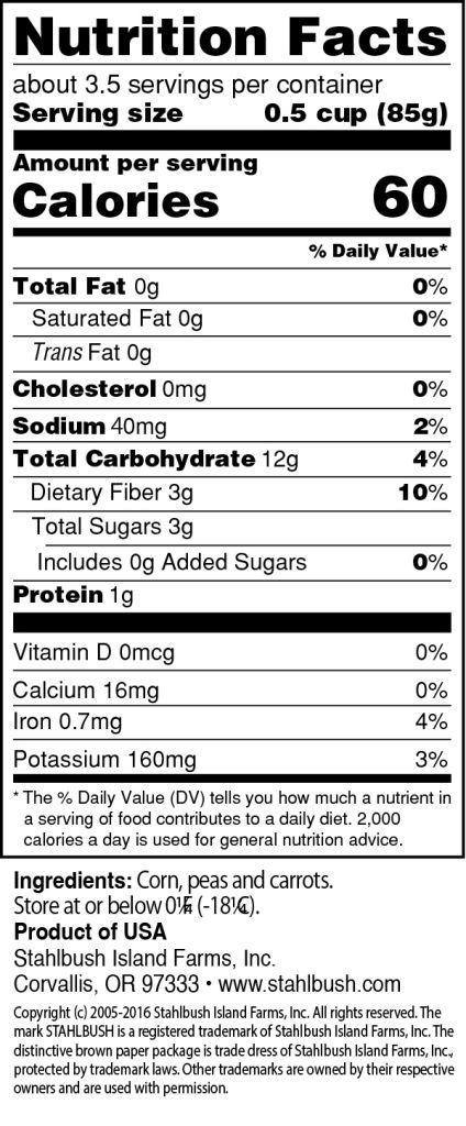 Stahlbush Mixed Vegetables Nutrition