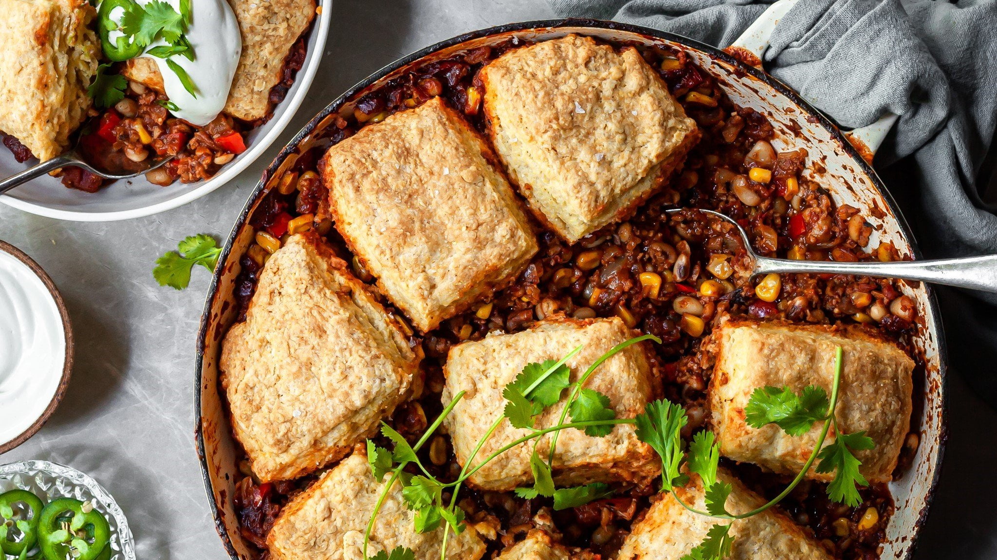 IG Crop – Hero Shot – Chili Pot Pie by Bronwyn Fraser – Landscape 16×9 Vegan Chili Pot Pie