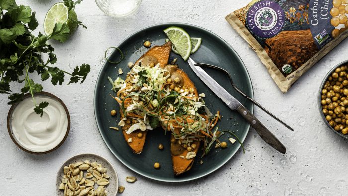 16 x 9 Branded Thai Peanut Sweet Potatoes with Crispy Chickpeas Stahlbush Island Farms Frozen Chickpeas