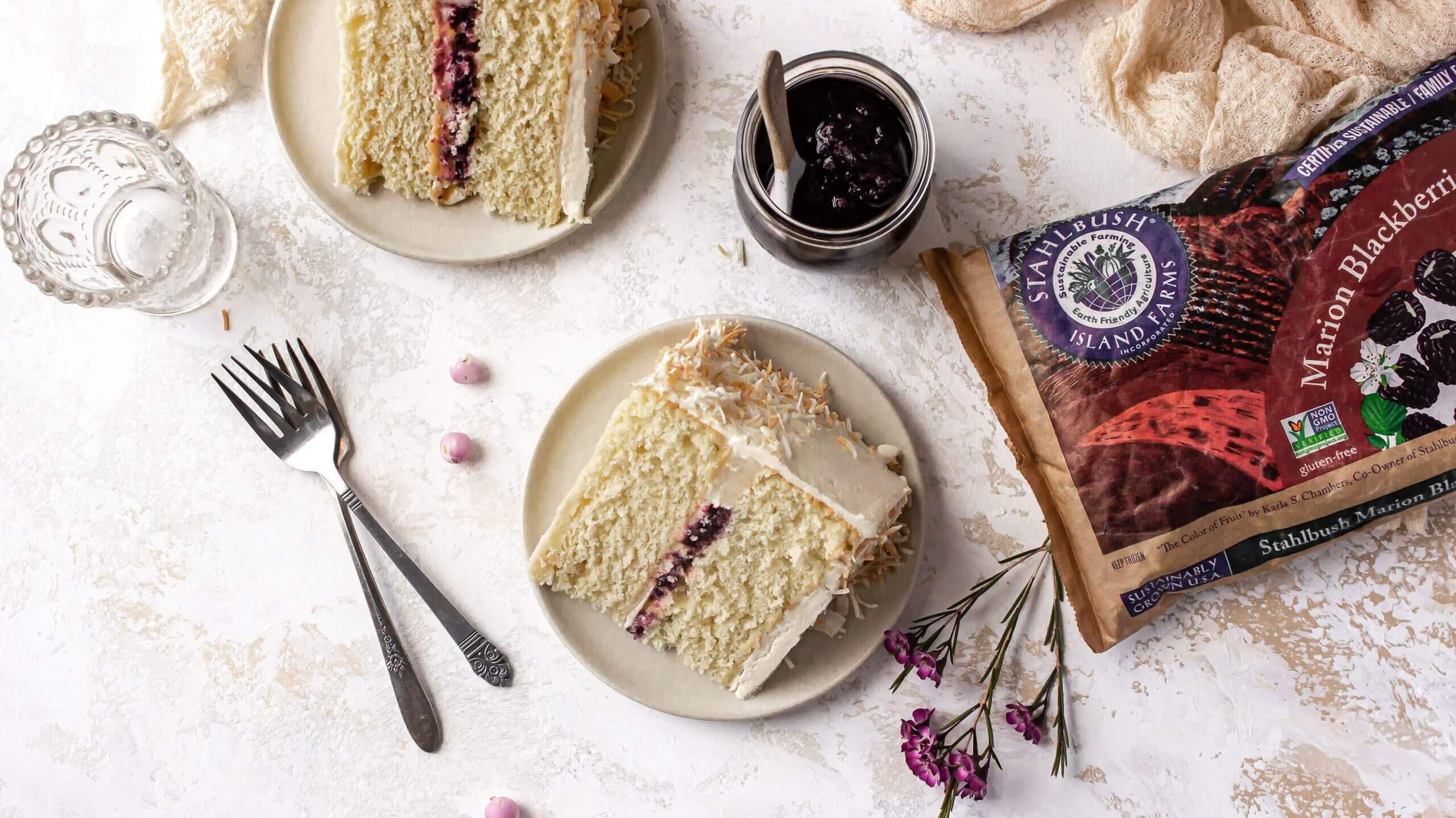 Marionberry Compote Coconut Cake