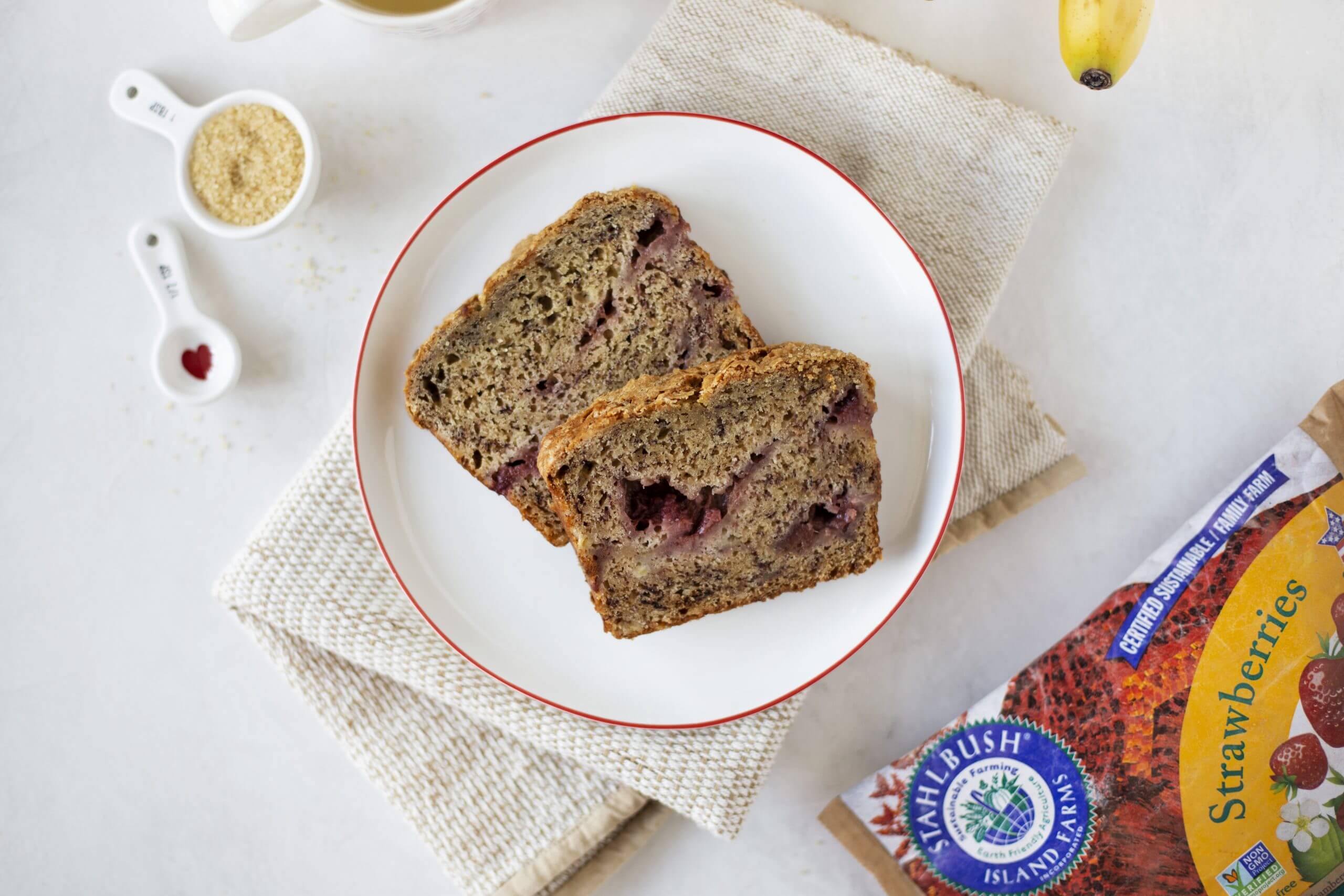 Roasted Strawberry Swirl Banana Bread Stahlbush Island Farms Frozen Strawberries Roasted Strawberry Banana Bread