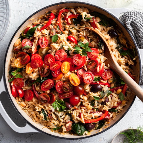 Greek Orzo Chickpea Skillet