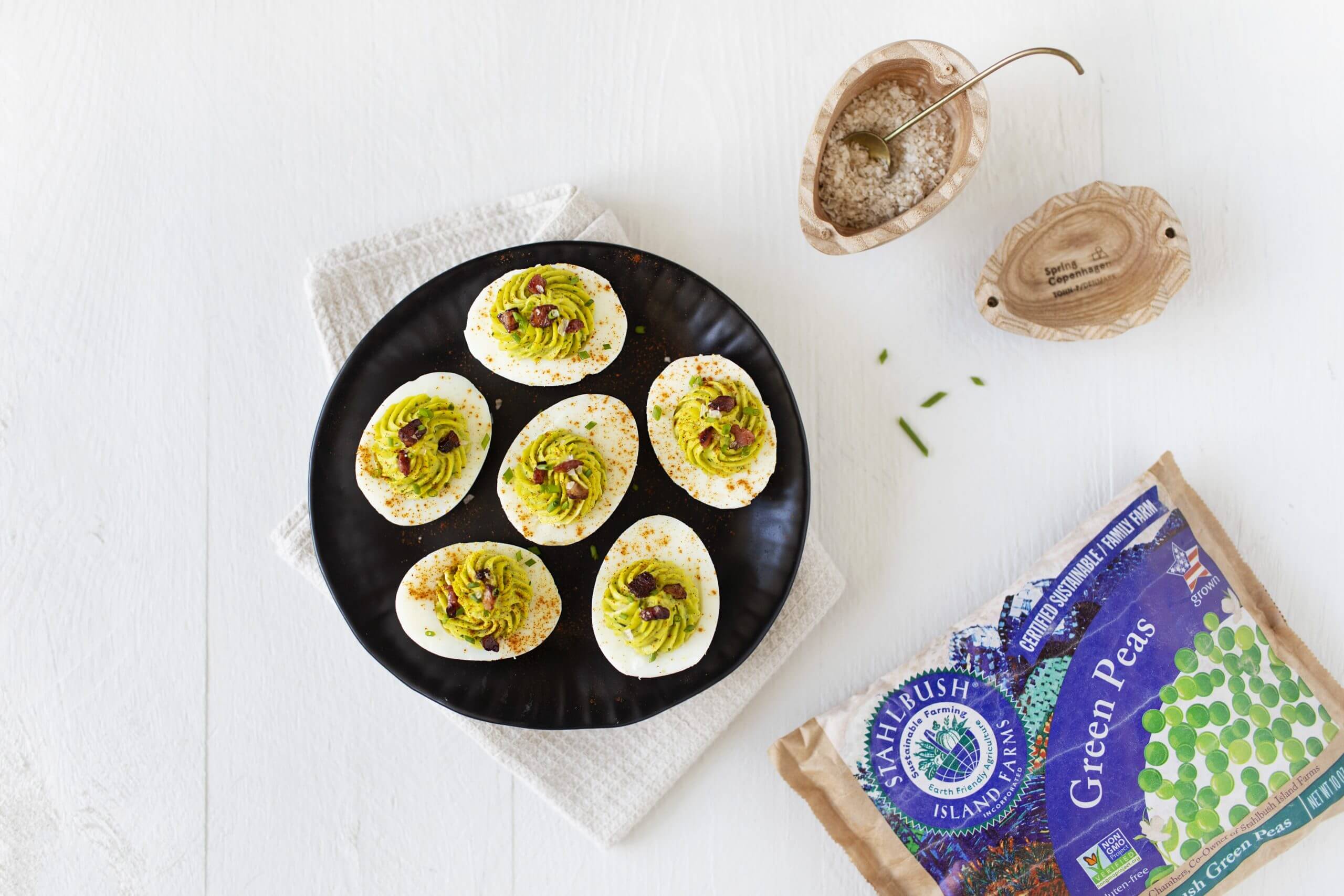 Spring Pea Devilled Eggs Stalbush Island Farms Frozen Green Peas Spring Pea Deviled Eggs