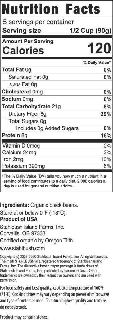 Stahlbush Black Beans Nutrition