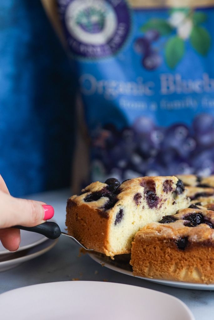 Blueberry kuchen (cake) made with Stahlbush Island Farms blueberries