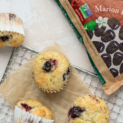 marionberry muffins made with Stahlbush Island Farms Marion Blackberries