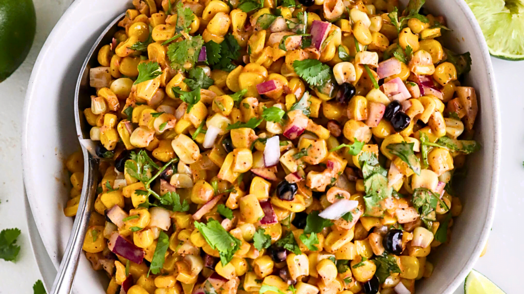 Elote corn salad made wit Stahlbush Island Farms super sweet corn