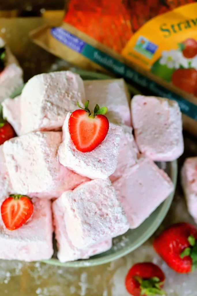 strawberry marshmallows made with Stahlbush Island Farms frozen berries