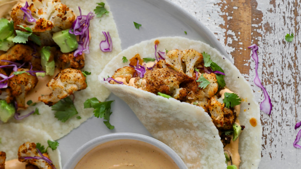 Cauliflower tacos with chipotle crema