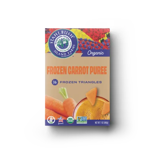 a mockup of a frozen puree box of carrot puree
