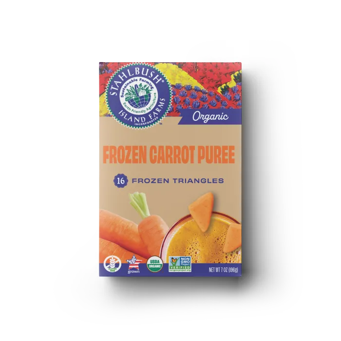 a mockup of a frozen puree box of carrot puree