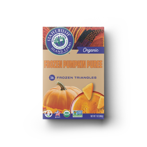 a mockup of a frozen puree box of pumpkin puree