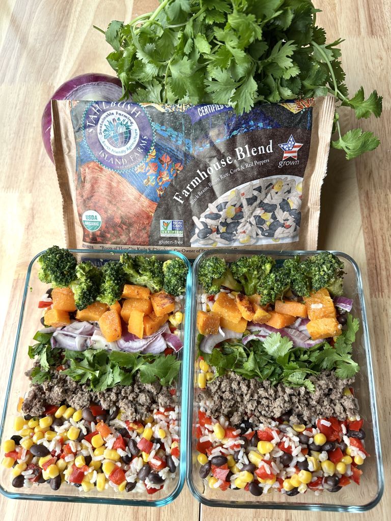 meal prep with Stahlbush Island Farms' Farmhouse Blend