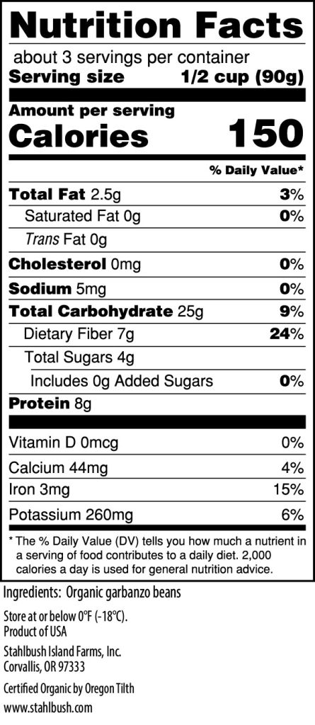 Stahlbush Garbanzo Beans Nutrition