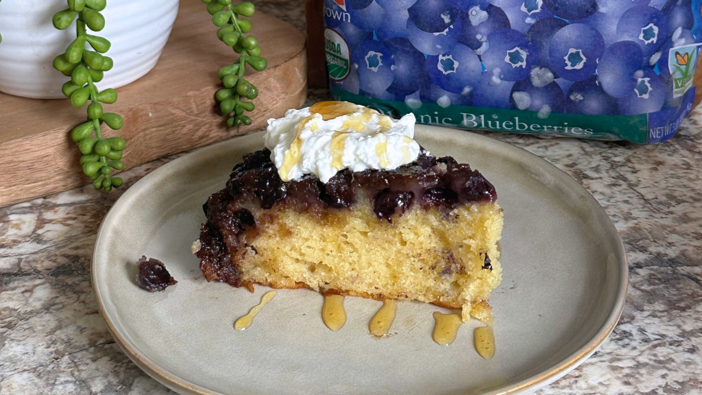 a slide of blueberry upside down cake