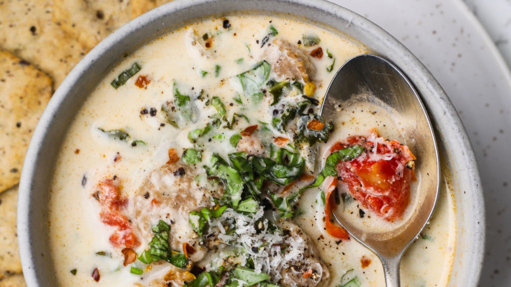 a close up of a bowl of soup