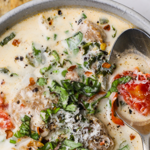 a close up of a bowl of soup