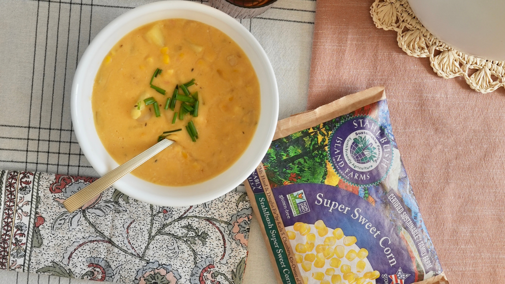 a bowl of corn chowder