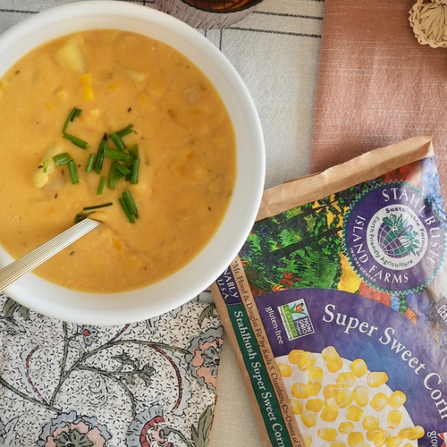 a bowl of corn chowder